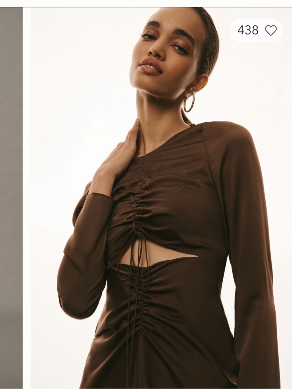 Bardot Brown Ruched Cutout Long Sleeve Dress